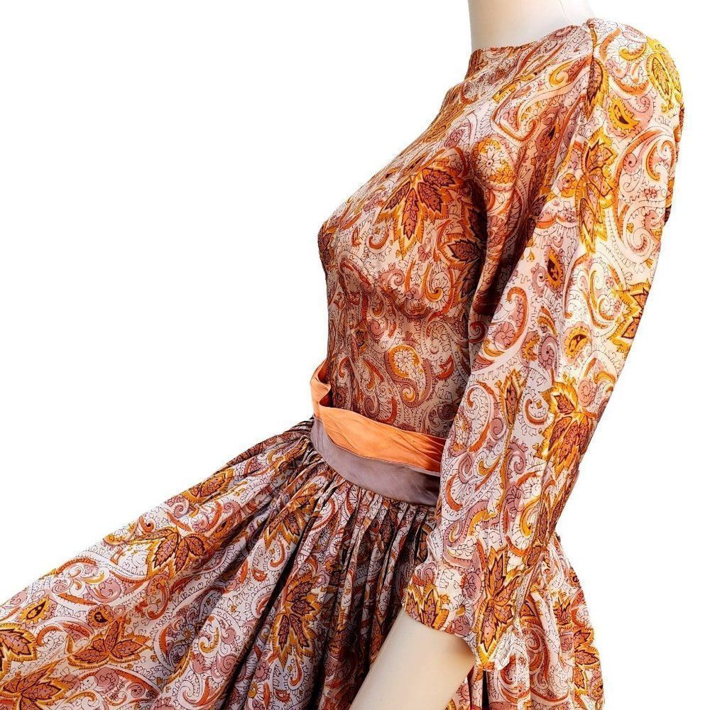 50s Dress Acetate Fall Colors Rockabilly Pin Up Women XS - Picture 3 of 12